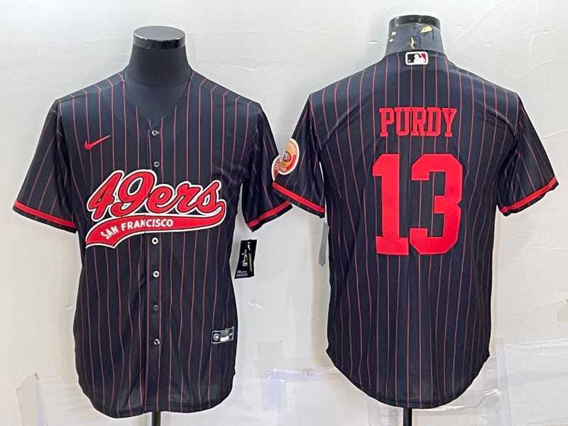 Men%27s San Francisco 49ers #13 Brock Purdy Black Pinstripe With Patch Cool Base Stitched Baseball Jersey->pittsburgh steelers->NFL Jersey